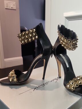 Vintage Black And Gold Stilleto Heels.